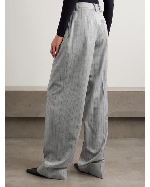 Stella McCartney Gray Pinstriped Wool-Blend Twill Wide-Leg Pants