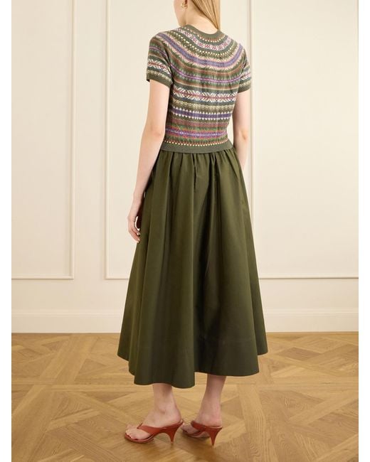Polo Ralph Lauren Green Striped Wool, Cotton And Cashmere-Blend Midi Dress