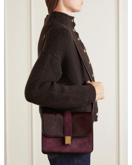 Khaite Purple Blake Calf Hair-Trimmed Suede Shoulder Bag