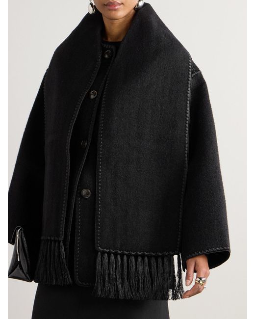 Totême Black Scarf-Effect Wool-Blend Jacket