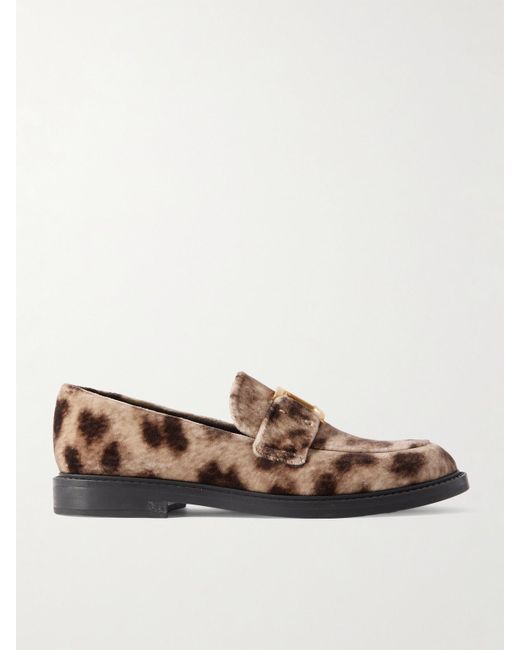 Chloé Brown Marcie Leopard-Print Velvet Loafers