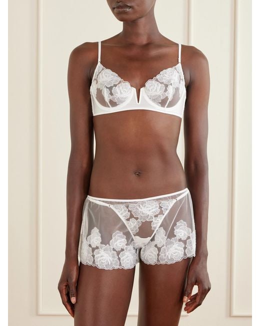 Kiki de Montparnasse White Fleur Veloutes Embroidered Mesh Briefs