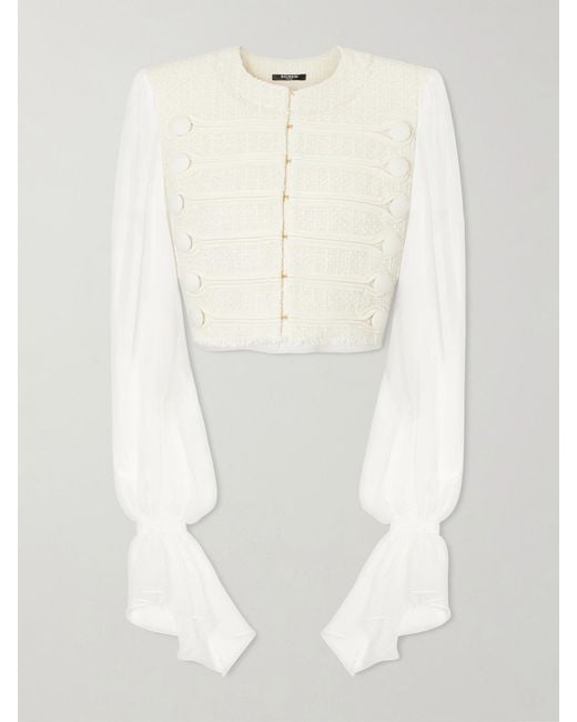 Balmain White Brandebourg Tweed Blouse