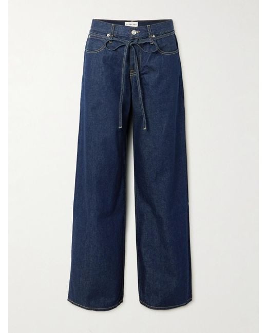 SLVRLAKE Denim Blue Mica Belted Low-Rise Wide-Leg Jeans