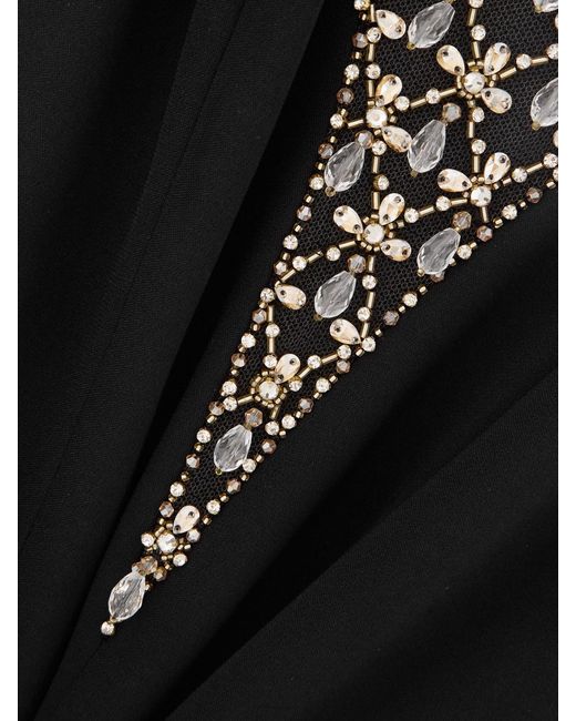 Jenny Packham Black Empress Embellished Tulle-Paneled Crepe Gown