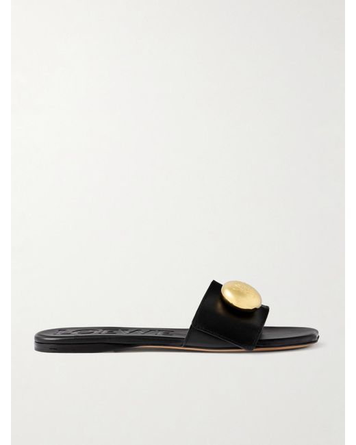 Loewe White Pebble Pantoletten Aus Leder Mit Verzierung