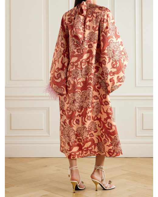 LaDoubleJ Red Magnifico Maxikleid Aus Seiden-Twill Mit Blumenprint