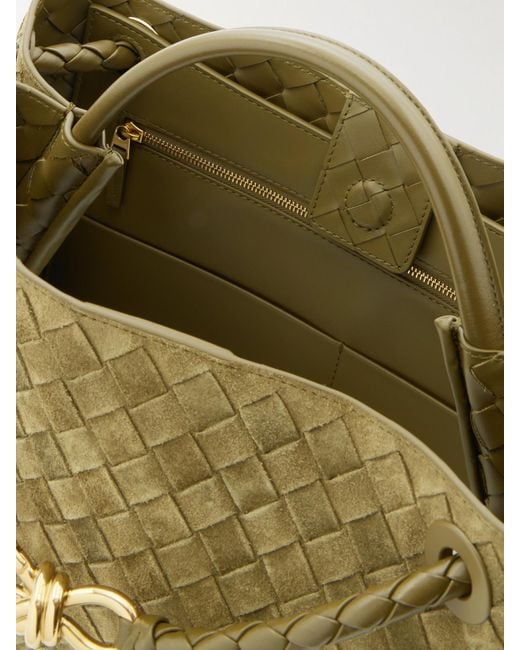 Bottega Veneta Green Andiamo Medium Leather-Trimmed Intrecciato Suede Tote