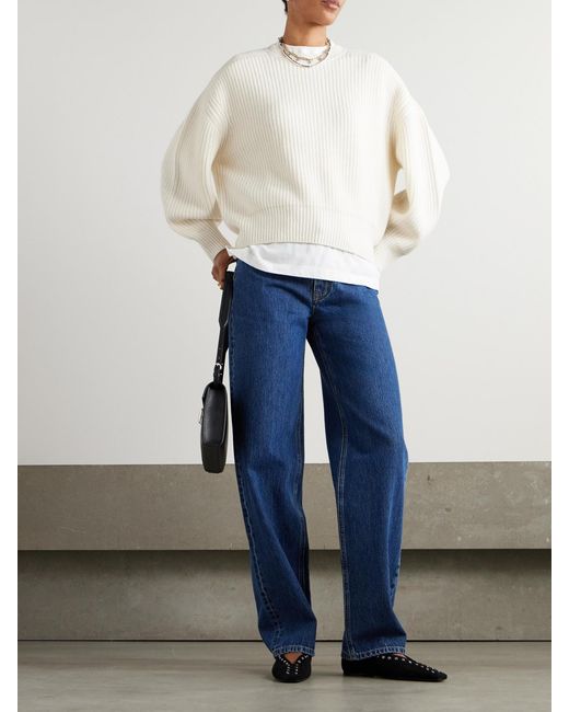 Loulou de Saison White Nauru Ribbed Cashmere Sweater