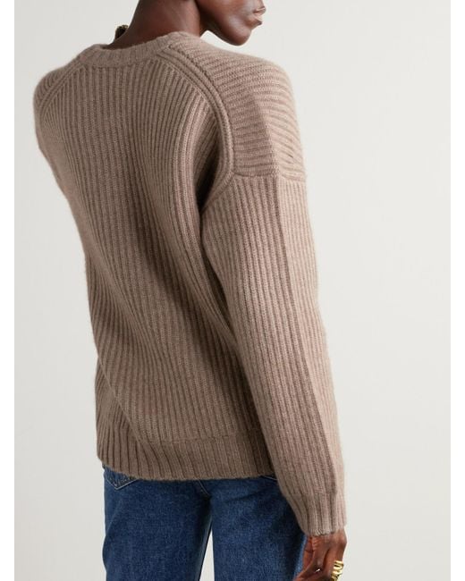 Khaite Natural Manuela Gerippter Kaschmirpullover