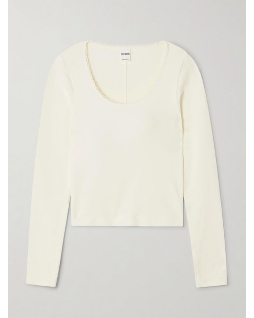 Re/done White Verkürztes Oberteil Aus Stretch-Jersey Aus Baumwolle Mit Wellenkante