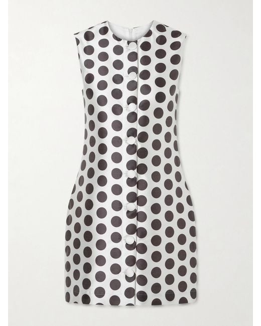 D'Estree White Camille Polka-Dot Satin Mini Dress