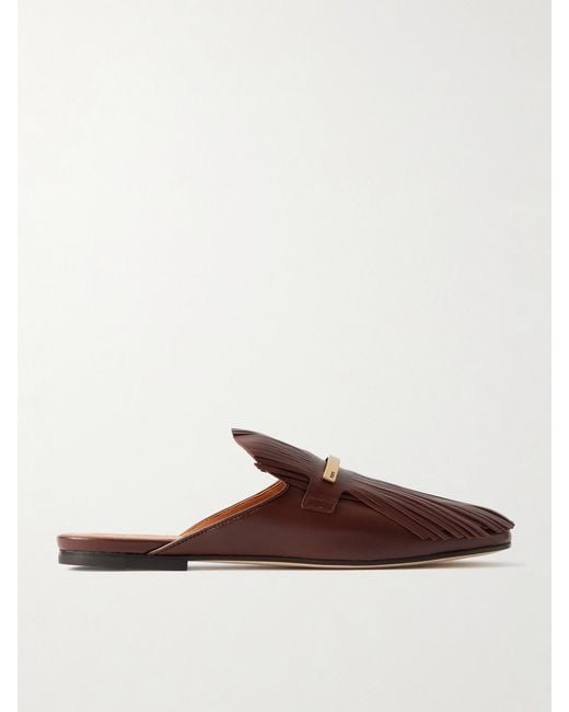 Tod's Brown Embellished Fringed Leather Slippers