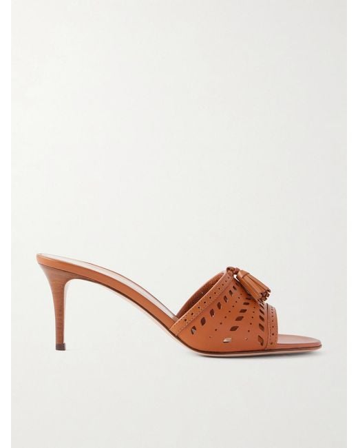 Gianvito Rossi Brown 70 Laser-Cut Leather Mules