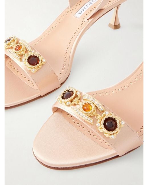 Manolo Blahnik Natural Cupisan 50 Embellished Satin Slingback Sandals