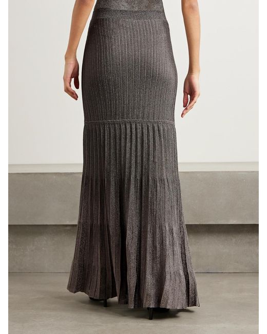 Adam Lippes Gray Metallic Ribbed-Knit Maxi Skirt