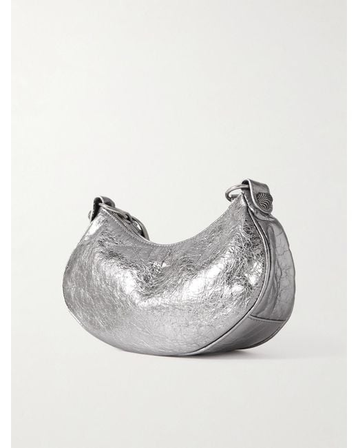 Balenciaga Le Cagole Xs Studded Metallic Crinkled-Leather Shoulder Bag