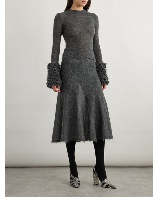 Alaïa Gray Pleated Mohair-Blend Midi Skirt