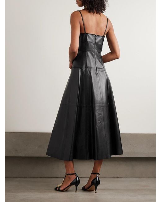 Ulla Johnson Black Adelina Paneled Leather Midi Dress