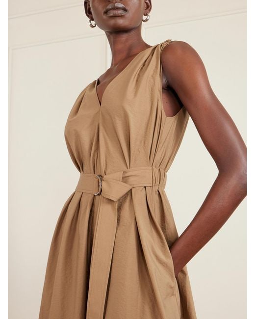 Brunello Cucinelli Natural Belted Cotton-Blend Poplin Midi Dress