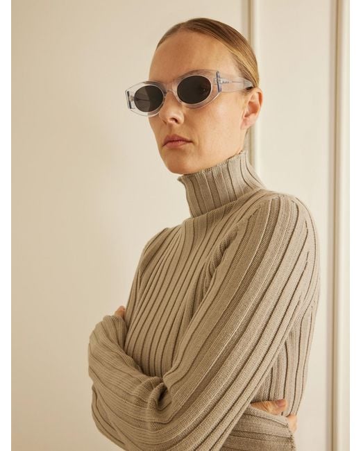 Alaïa Gray Lettering Round-Frame Acetate Sunglasses