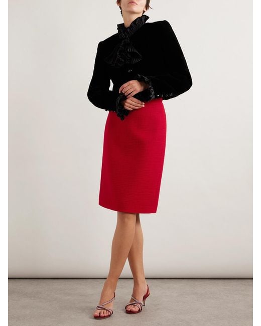 Valentino Garavani Red Wool-Blend Tweed Skirt