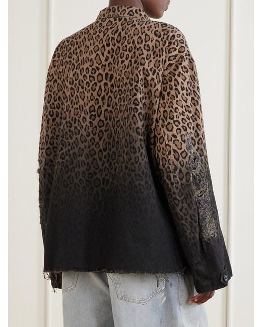 R13 Brown Abu Distressed Leopard-Print Cotton Jacket