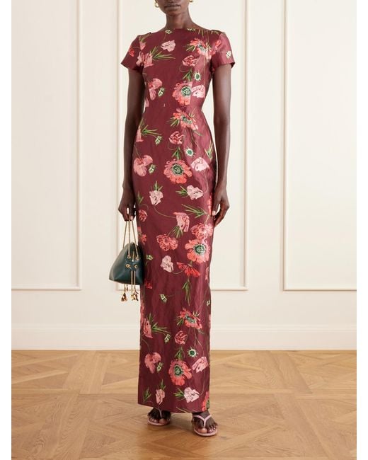Erdem Floral-Print Textured Satin Dress