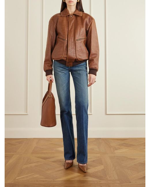 Saint Laurent Brown Leather Bomber Jacket