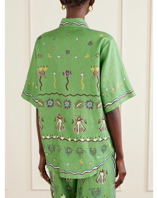 ALÉMAIS Green Sun Dancer Printed Linen Shirt