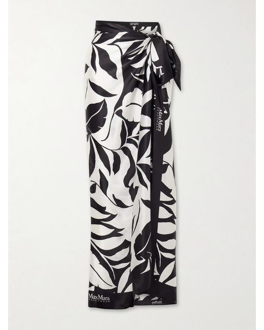 Max Mara White Beachwear Spuma Printed Silk Pareo