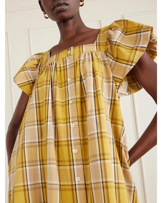 Sea Yellow Copeland Plaid Cotton-Poplin Mini Dress