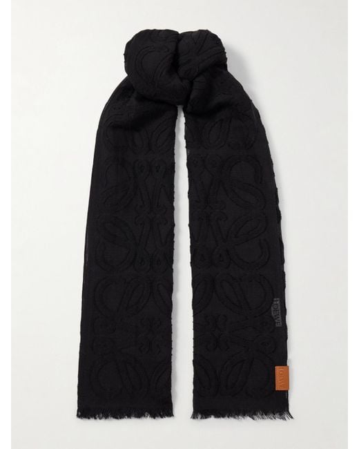 Loewe Black Schal Aus Einer Woll-Seidenmischung Mit Jacquard-Muster Und Fransen