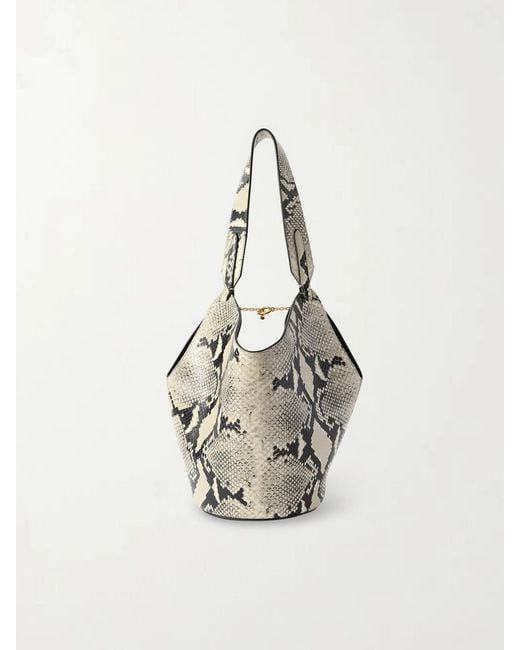 Khaite White Lotus Mini Snake-Effect Leather Tote
