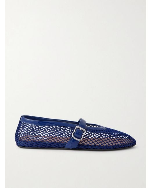 Alaïa Blue Patent Leather-Trimmed Mesh Ballet Flats