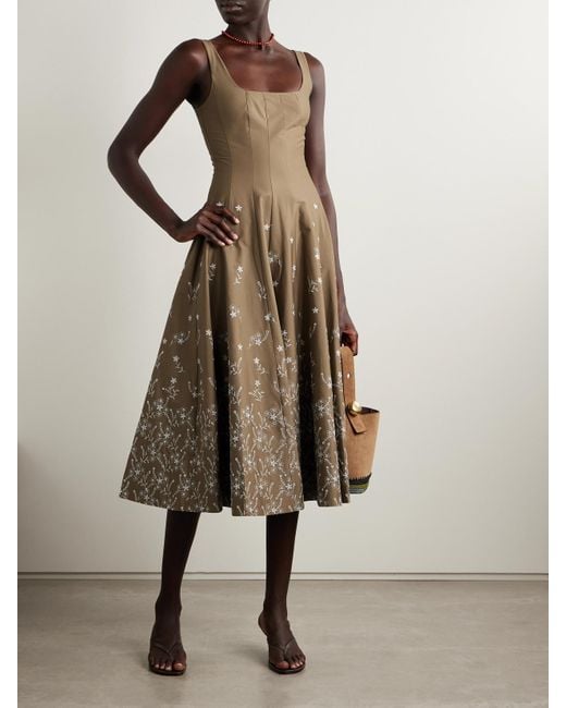 Staud Natural Wells Midikleid Aus Popeline Aus Einer Baumwollmischung Mit Stickereien Und Falten