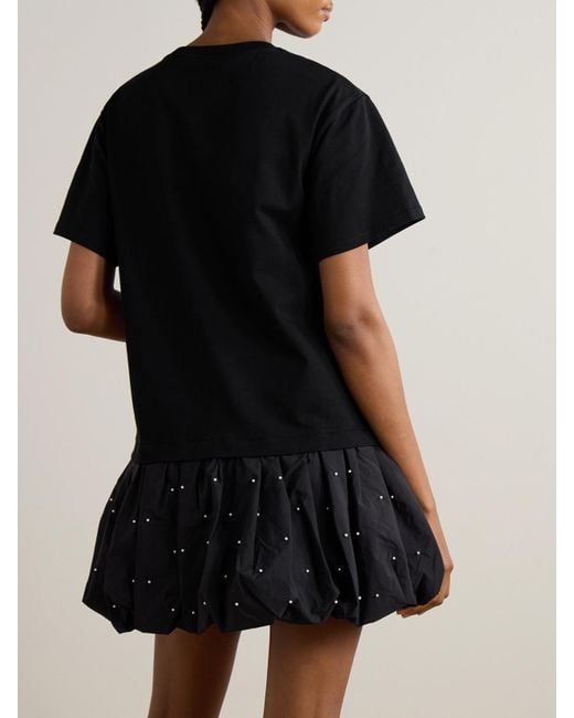 Sea Black Alberta Cotton-Jersey And Embellished Shell Mini Dress