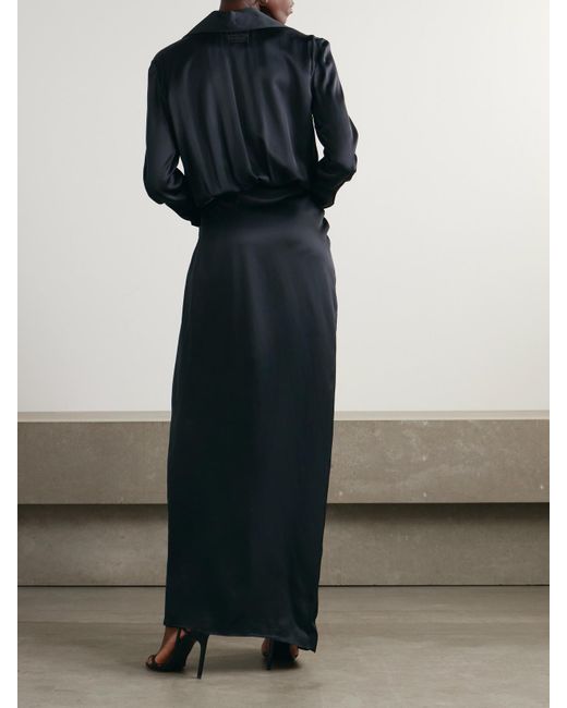 The Attico Black Satin Maxi Wrap Dress