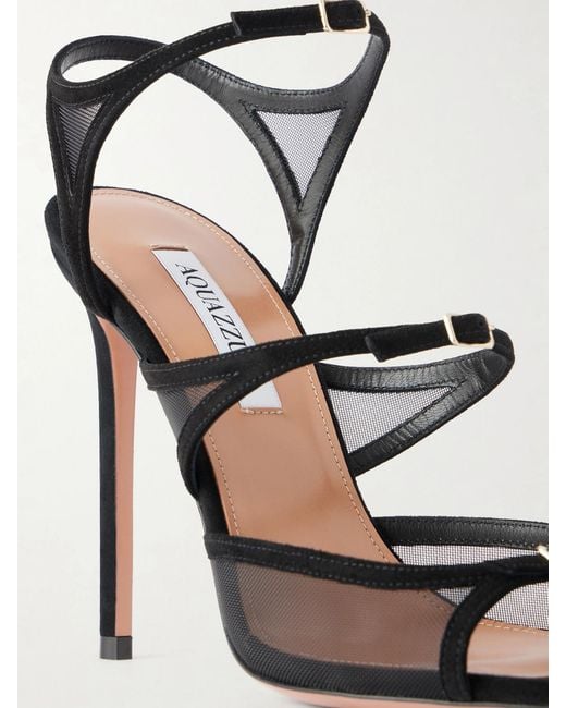 Aquazzura White Jalila 105 Suede And Mesh Sandals