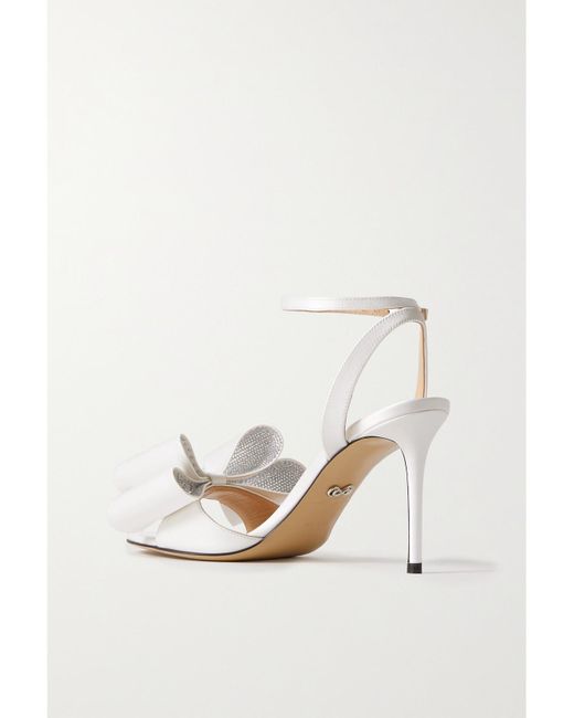 Mach & Mach White Le Cadeau Crystal-Embellished Satin Sandals