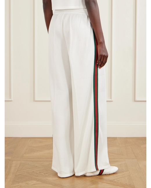 Gucci White Web-Trimmed Ribbed-Jersey Wide-Leg Pants