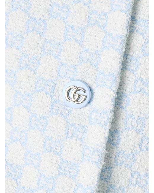 Gucci Blue Verkürzte Jacke Aus Bouclé-Tweed Aus Einer Baumwollmischung Mit Jacquard-Muster