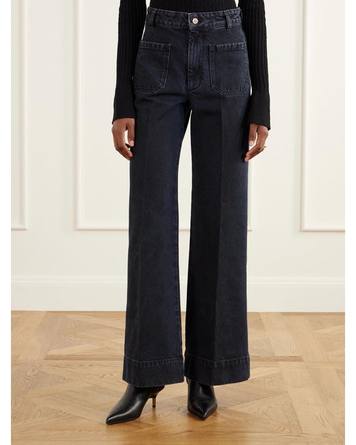 Victoria Beckham Blue Alina Logo-Embroidered High-Rise Flared Jeans