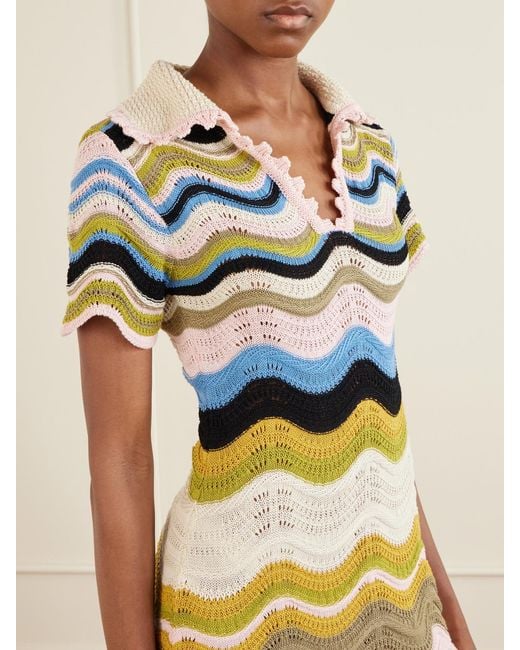 LaDoubleJ Yellow Scalloped Crocheted Cotton Mini Dress