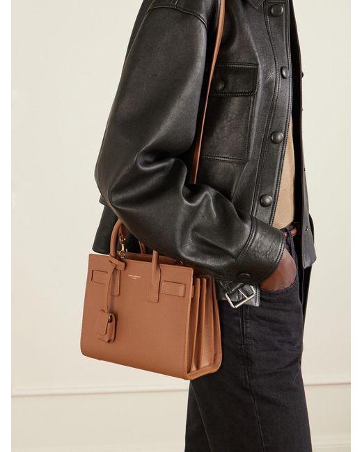 Saint Laurent Brown Sac De Jour Nano Textured-Leather Tote