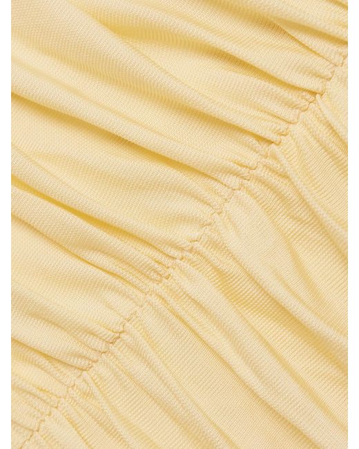 Rebecca Vallance Natural Zaley Off-The-Shoulder Ruched Jersey Gown