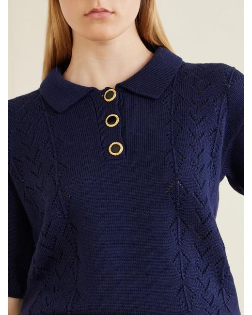 Alessandra Rich Blue Wool Polo Shirt