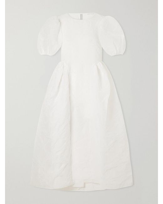 CECILIE BAHNSEN White Crinkled Papillon Matelassé Midi Dress