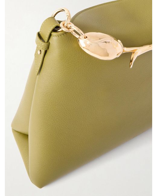 Erdem Green Bloom Large Embellished Textured-Leather Shoulder Bag