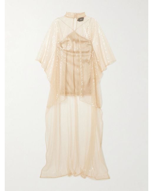 Taller Marmo Natural Denver Disco Layered Sequined Asymmetric Tulle And Crepe-Cady Kaftan
